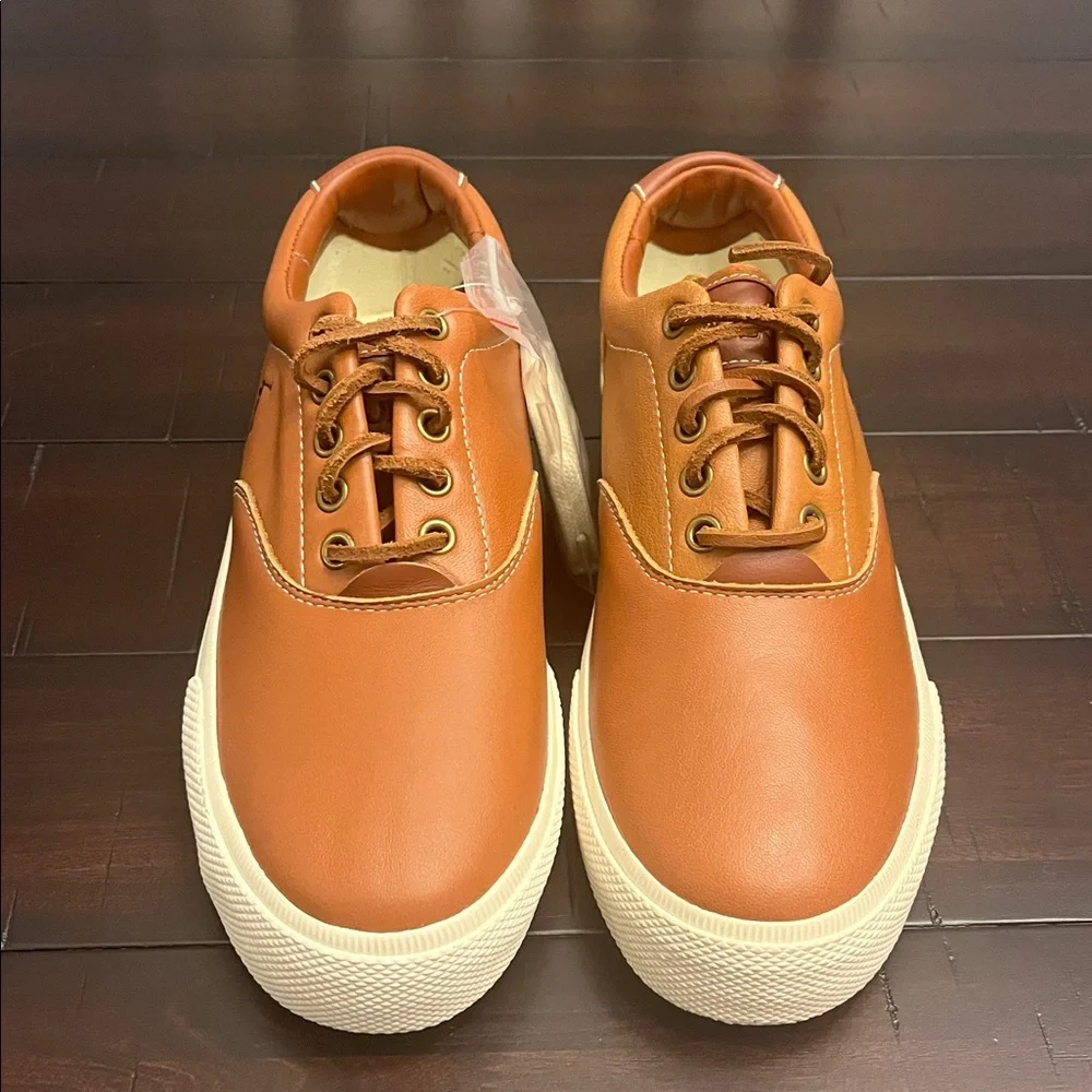 Polo Ralph Lauren Vaughn Soft Leather Boat Shoes Sneakers new tan Men’s Size 8